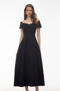 Genevieve Black Off Shoulder Fitted Midi Dress