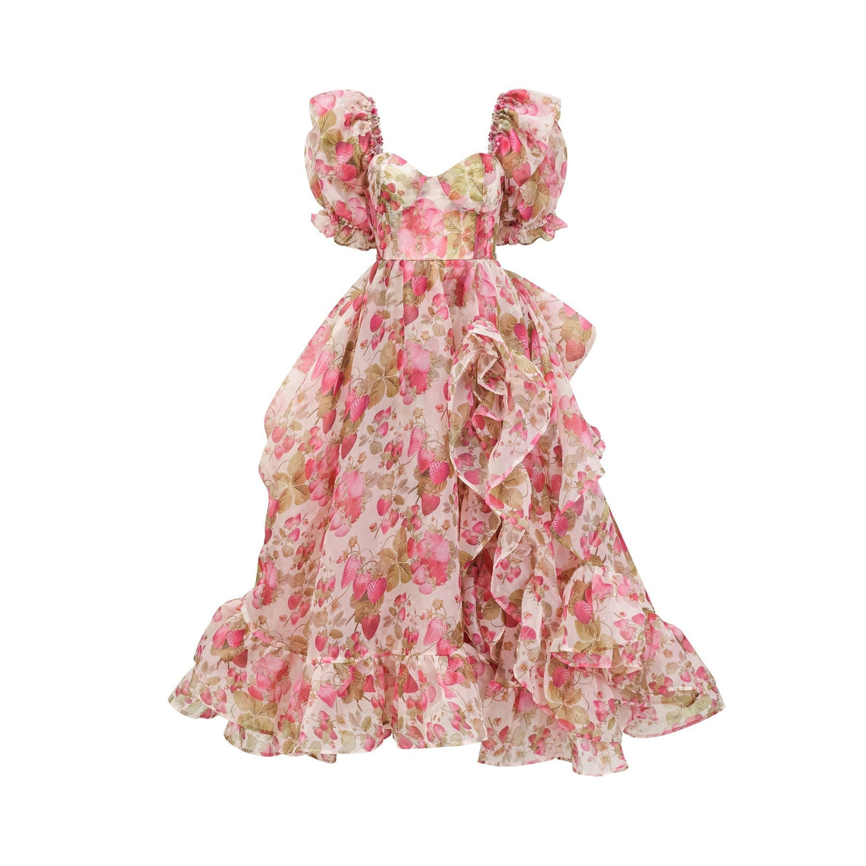 Geneviève fruitprint ruffled maxi dress