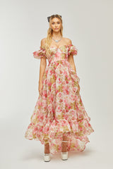 Geneviève fruitprint ruffled maxi dress