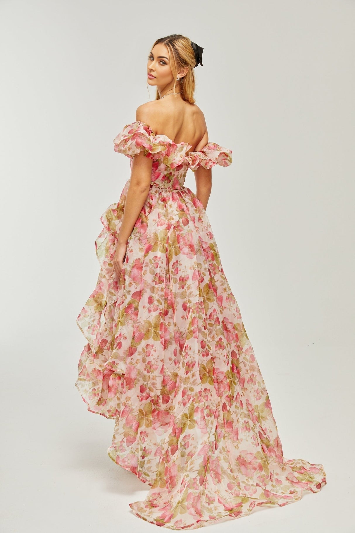 Geneviève fruitprint ruffled maxi dress