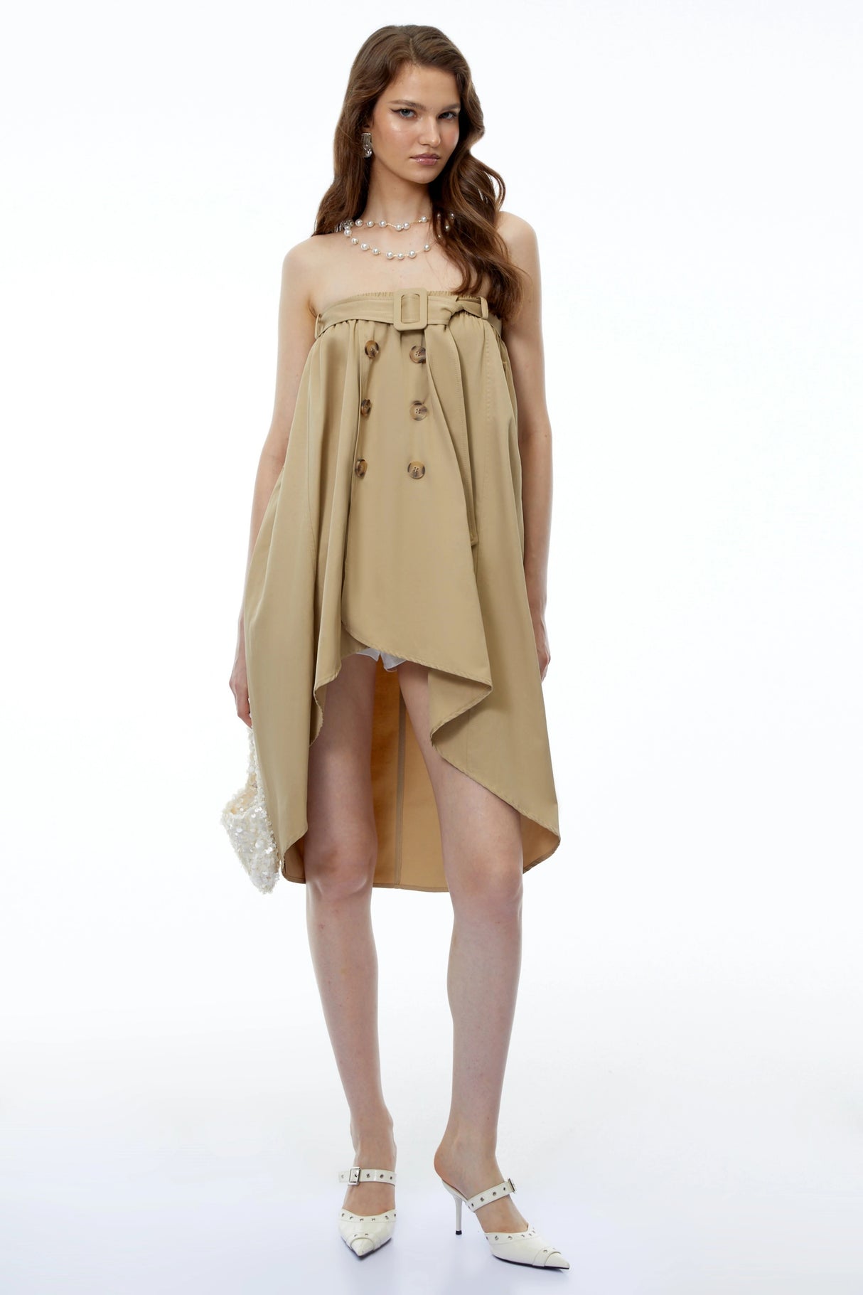 Genevieve Khaki Asymmetrical Convertible Mini Dress