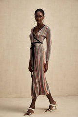 Genevieve Midi Dress - Knitted V - Neck Wrap Long Sleeve Sequin Embellished