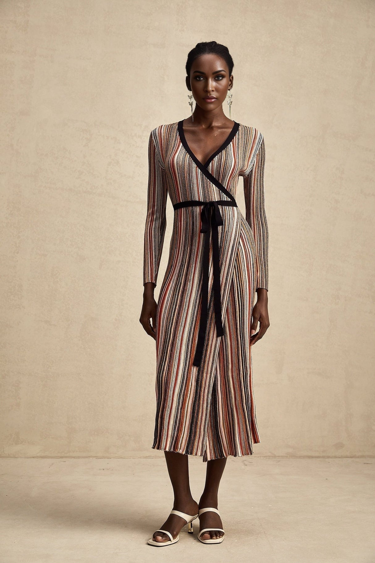 Genevieve Midi Dress - Knitted V - Neck Wrap Long Sleeve Sequin Embellished