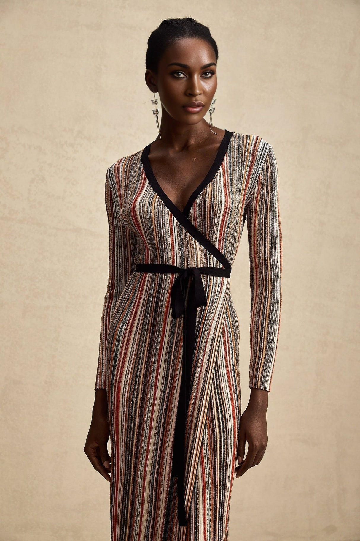 Genevieve Midi Dress - Knitted V - Neck Wrap Long Sleeve Sequin Embellished