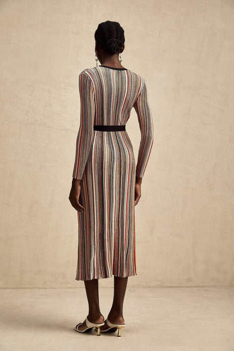 Genevieve Midi Dress - Knitted V - Neck Wrap Long Sleeve Sequin Embellished