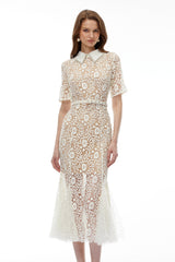 Genevieve Neutral Floral Lace Maxi Dress