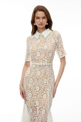 Genevieve Neutral Floral Lace Maxi Dress