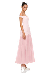 Geneviève Pink Off Shoulder Ruched Maxi Dress