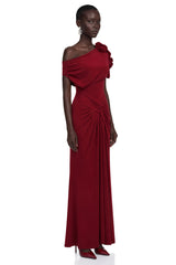Genevieve Red One Shoulder Ruched Maxi Dress