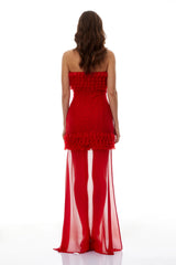 Genevieve Red Ruffled Lace Up Mini Dress
