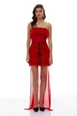 Genevieve Red Ruffled Lace Up Mini Dress