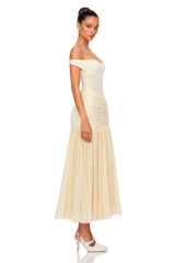 Geneviève Yellow Off Shoulder Ruched Maxi Dress