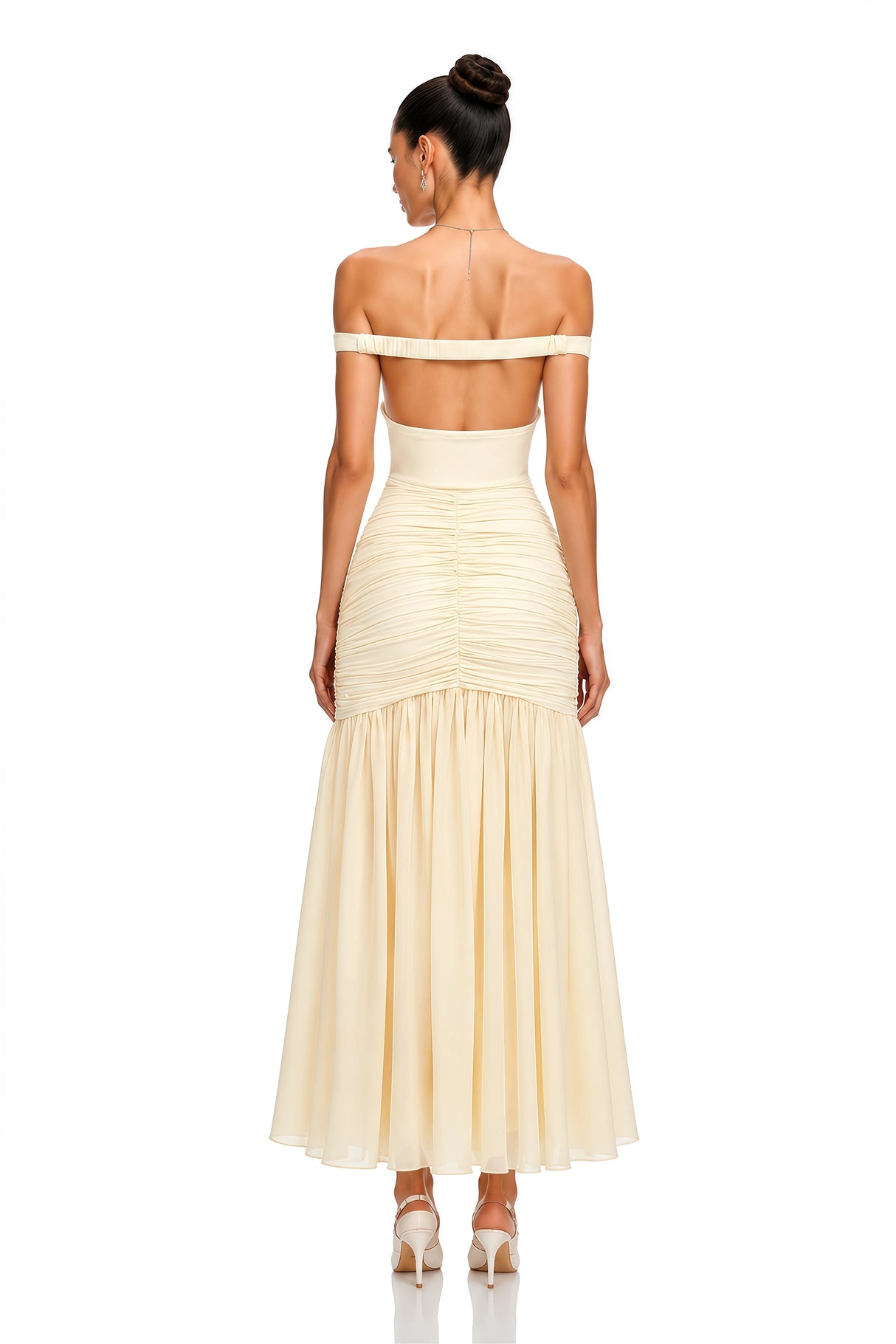 Geneviève Yellow Off Shoulder Ruched Maxi Dress