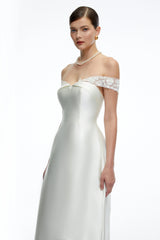 Genevra White Off Shoulder ALine Midi Dress with Lace Trim