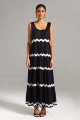 Genoveffa Black Striped Sleeveless Maxi Dress for Women