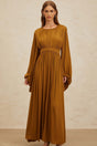 Genoveffa Maxi Dress - Olive Green - Puff Sleeve - Pleats - Zip Back