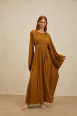 Genoveffa Maxi Dress - Olive Green - Puff Sleeve - Pleats - Zip Back