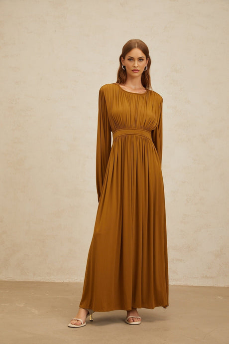 Genoveffa Maxi Dress - Olive Green - Puff Sleeve - Pleats - Zip Back