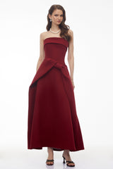 Genoveva Burgundy Off Shoulder Maxi Dress with Bow