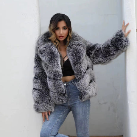 Genuine Silver Fox Fur Coat – European & American Style
