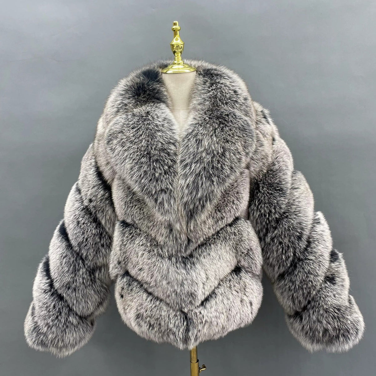 Genuine Silver Fox Fur Coat – European & American Style