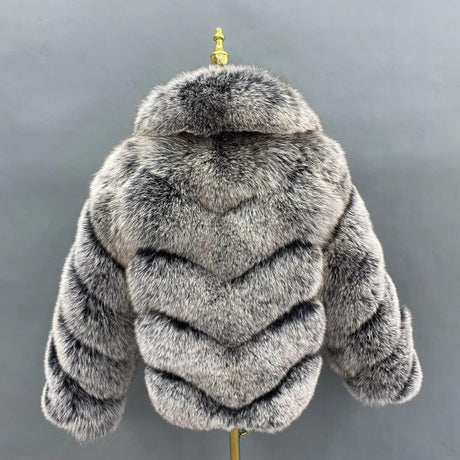 Genuine Silver Fox Fur Coat – European & American Style