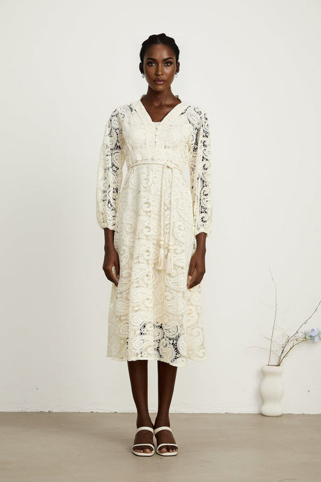 Georgette paisleypattern lace midi dress