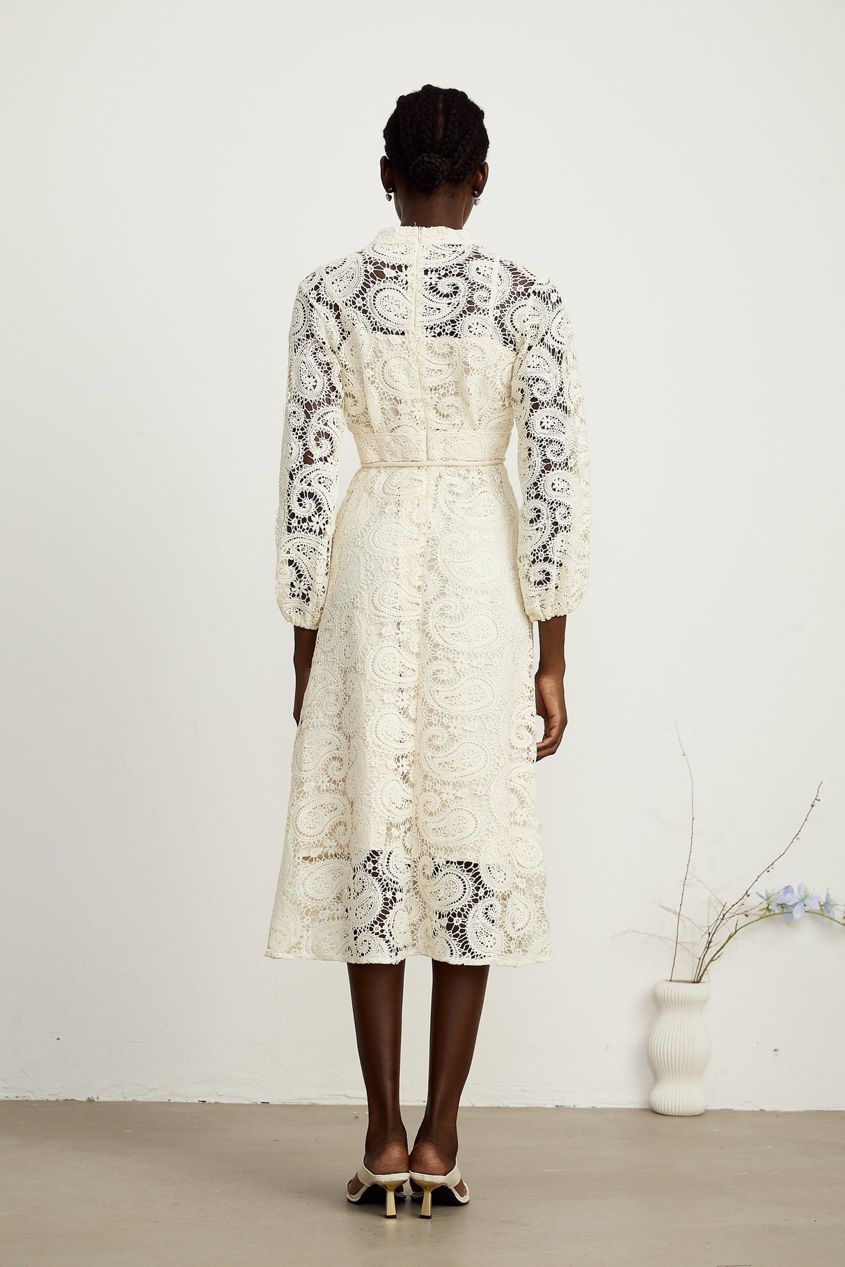 Georgette paisleypattern lace midi dress