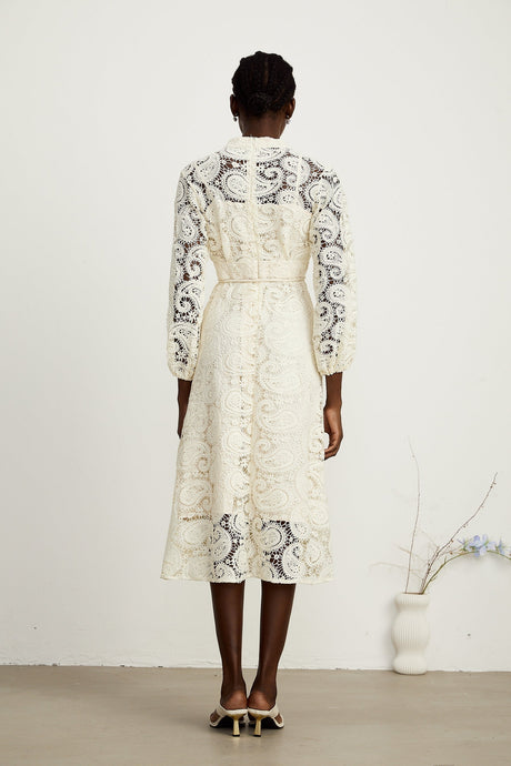 Georgette paisleypattern lace midi dress