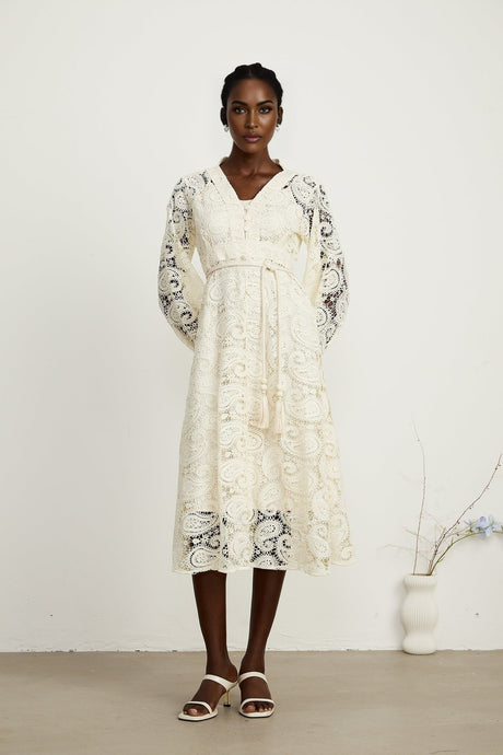 Georgette paisleypattern lace midi dress