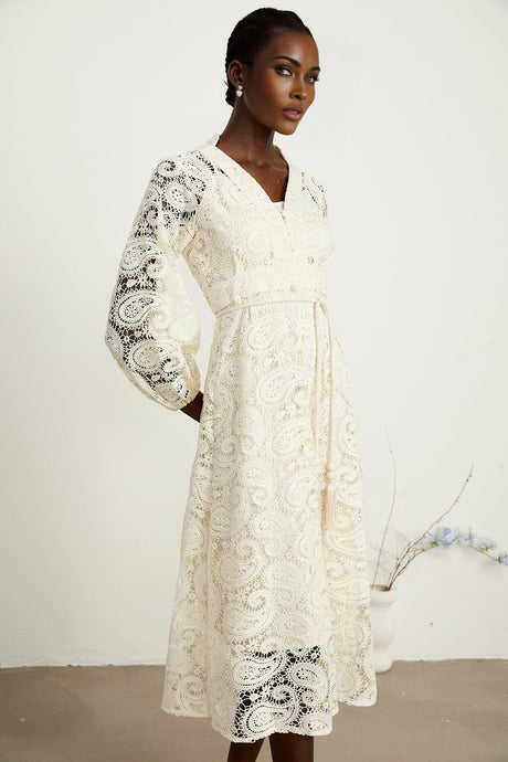 Georgette paisleypattern lace midi dress