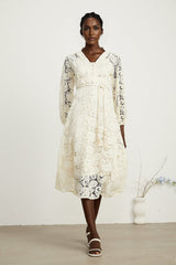 Georgette paisleypattern lace midi dress
