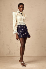 Georgia A - Line Skirt - High Rise - Flower Embroidered - Rear Zip Fastening - Thigh Length