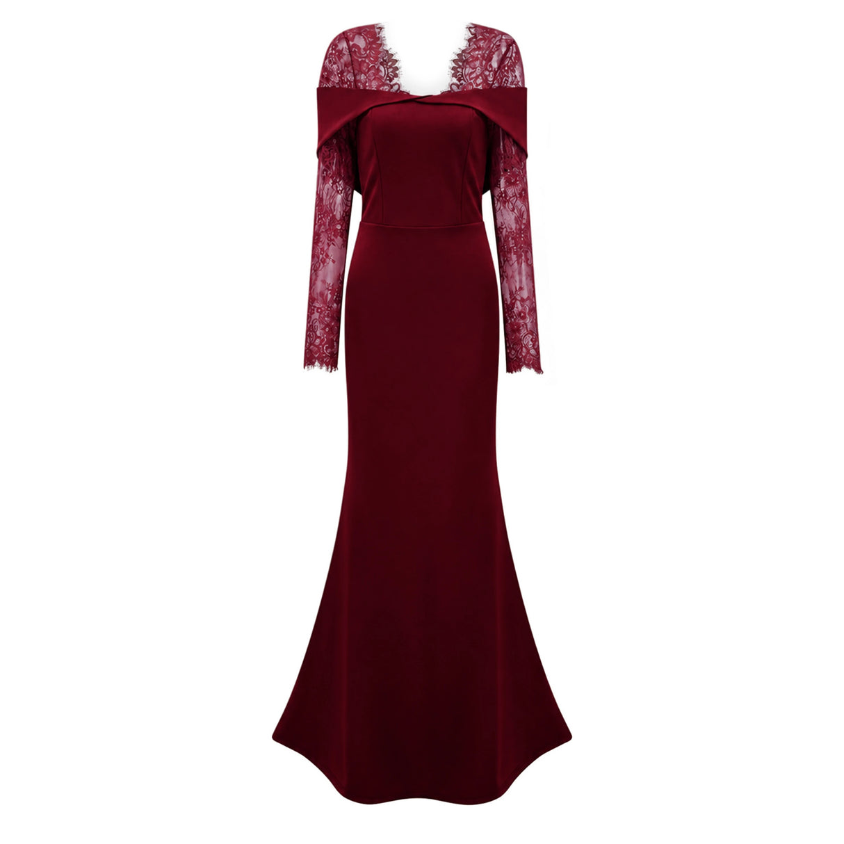 Georgiana Burgundy Lace Panel Flared Maxi Gown