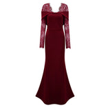 Georgiana Burgundy Lace Panel Flared Maxi Gown