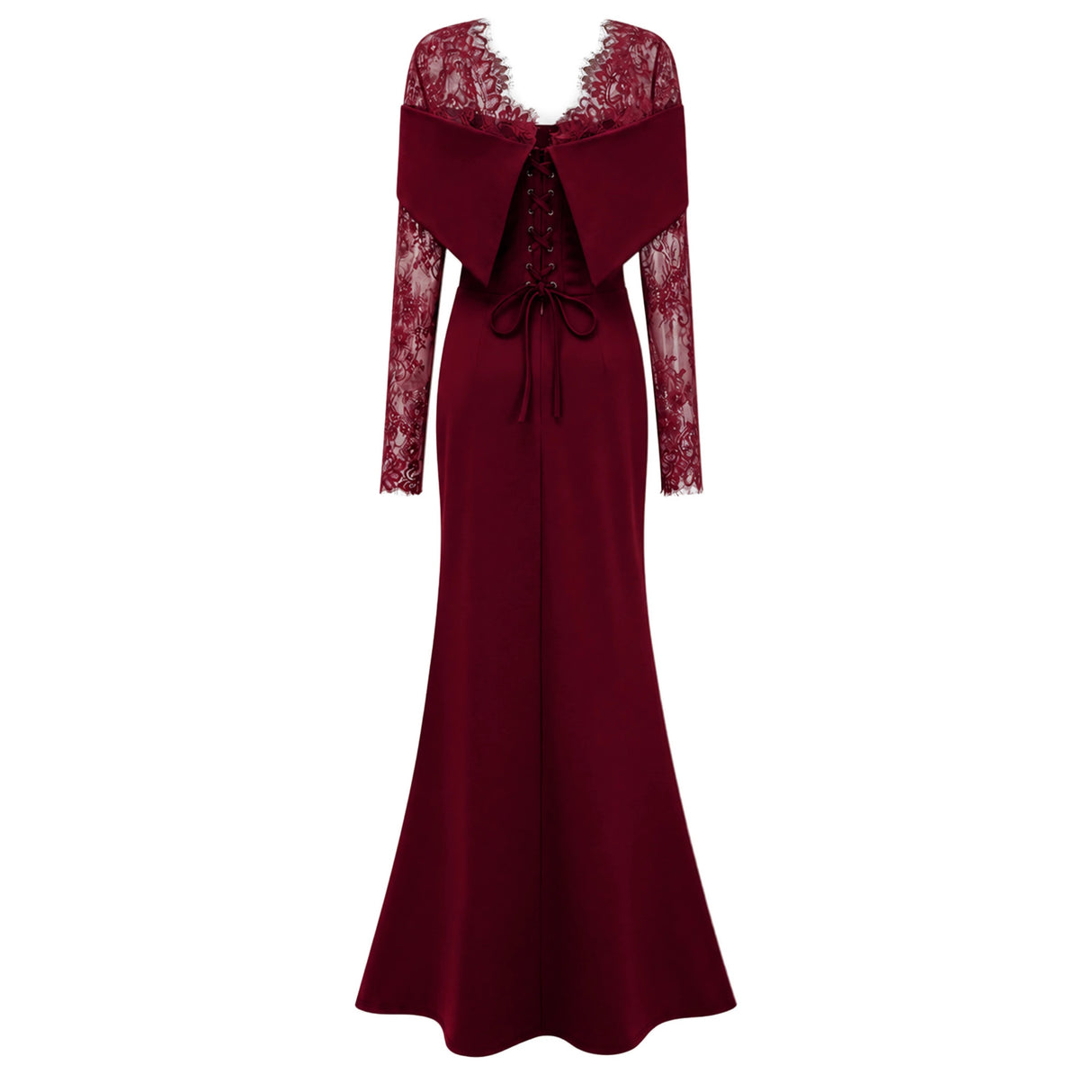 Georgiana Burgundy Lace Panel Flared Maxi Gown