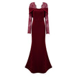 Georgiana Burgundy Lace Panel Flared Maxi Gown