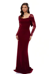 Georgiana Burgundy Lace Panel Flared Maxi Gown