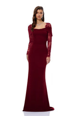 Georgiana Burgundy Lace Panel Flared Maxi Gown