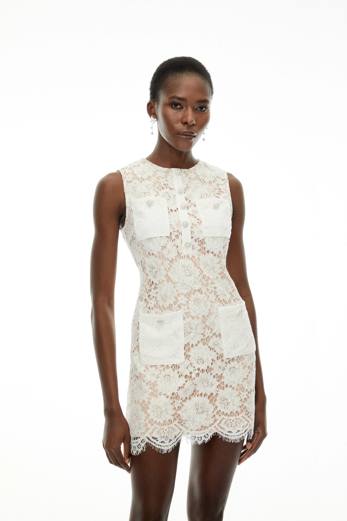 Georgiana White Sleeveless Floral Lace Mini Dress