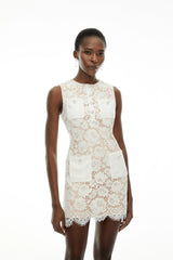 Georgiana White Sleeveless Floral Lace Mini Dress