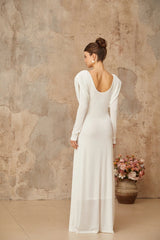 Geraldina Maxi Dress White Draped Shirred & Gold - Tone Hardware