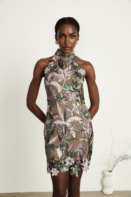 Géraldine sequinembellished embroidery mini dress