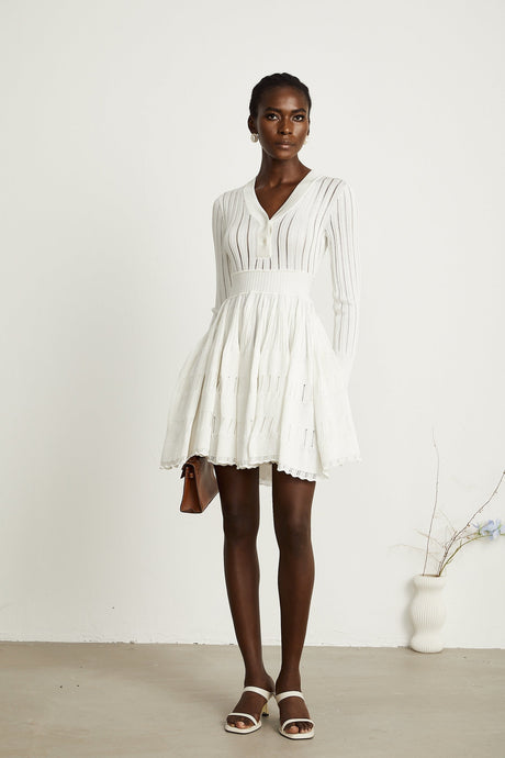 Géraldine white pointelleknit midi dress