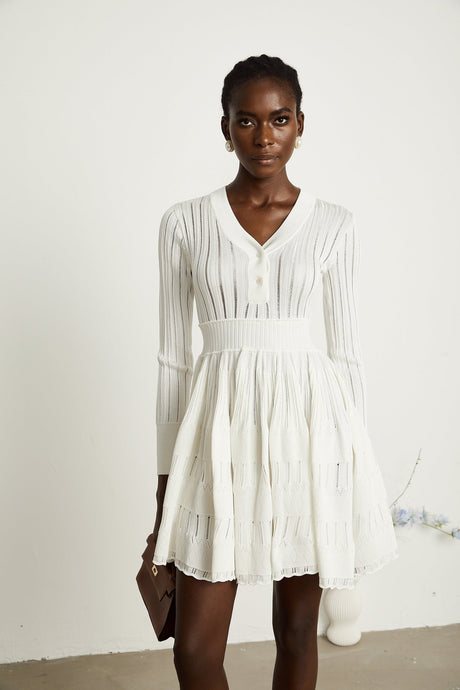Géraldine white pointelleknit midi dress