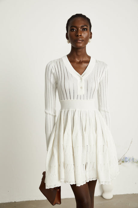 Géraldine white pointelleknit midi dress