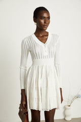 Géraldine white pointelleknit midi dress