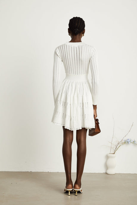 Géraldine white pointelleknit midi dress