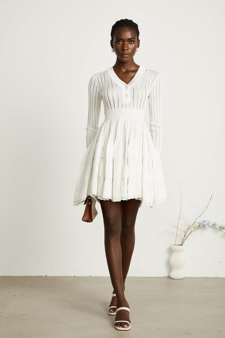 Géraldine white pointelleknit midi dress