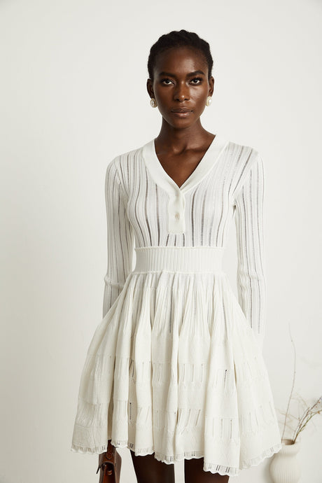 Géraldine white pointelleknit midi dress